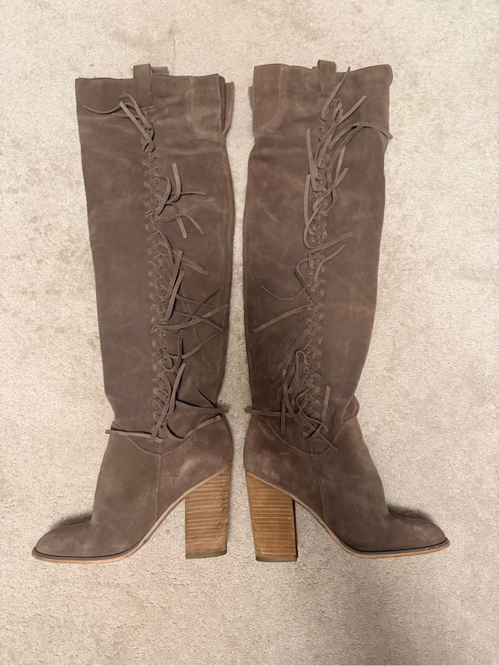 Carlos by Carlos Santana Taupe Fringe Over-the-Knee Suede Boots